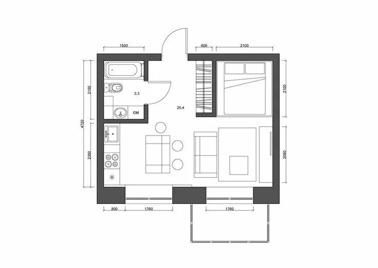 Квартира 16 кв м планировка Pin on Дизайн (Комната+коридор+балкон) Small apartment design, Small apartment p