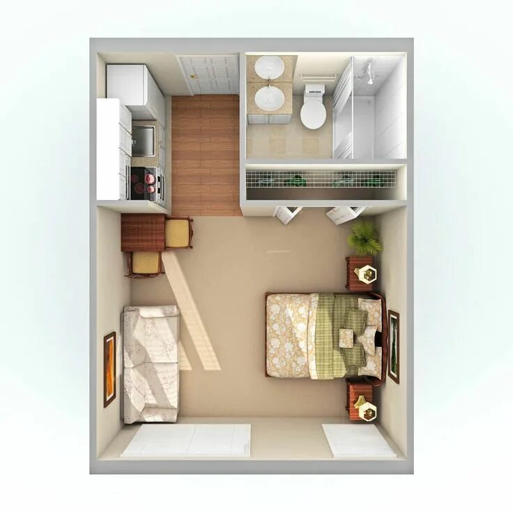 Квартира 18 кв м планировка фото Pin on Bungalow Apartment layout, Small apartment design, Studio apartment floor