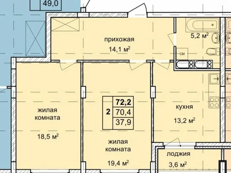 Квартира 2 нижний новгород планировка Купить 2-комнатную квартиру, 72 кв. м., Нижний Новгород, цена 5111000 руб., № 99