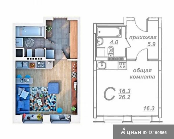 Квартира 27 кв м планировка Продажа 1-комнатная квартира в Москве - Москва, Щербинка, Овражная улица, 11, кв