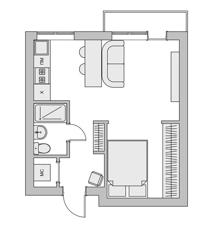Квартира 28 кв м планировка Уютная квартира площадью 28 кв метров - Роскошь и уют План маленького дома, Квар