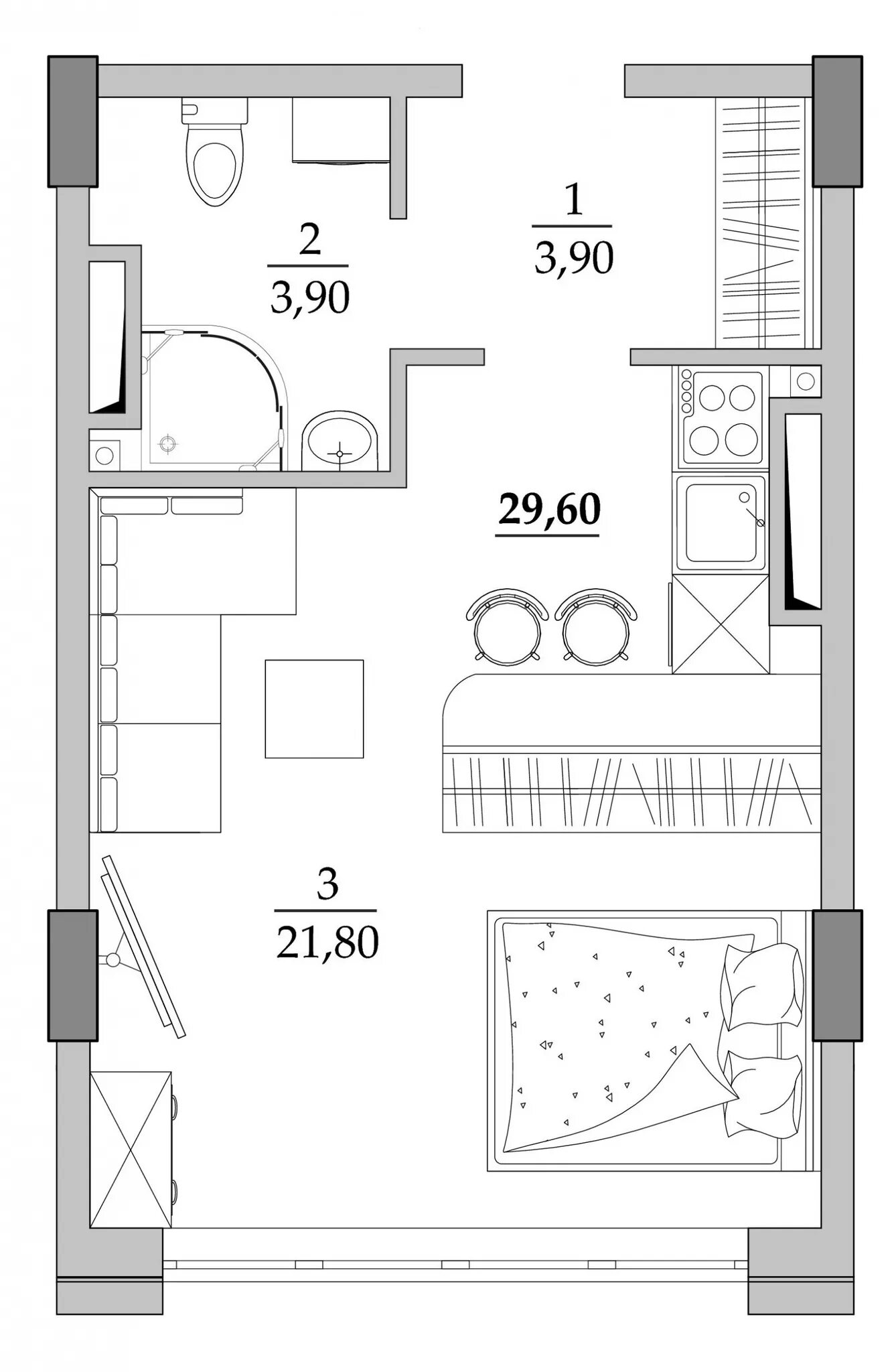 Квартира 29 кв м планировка Планировка смарт-квартиры 29.6 м² в Мкрн Таировские сады, с. Лиманка - Domik.ua