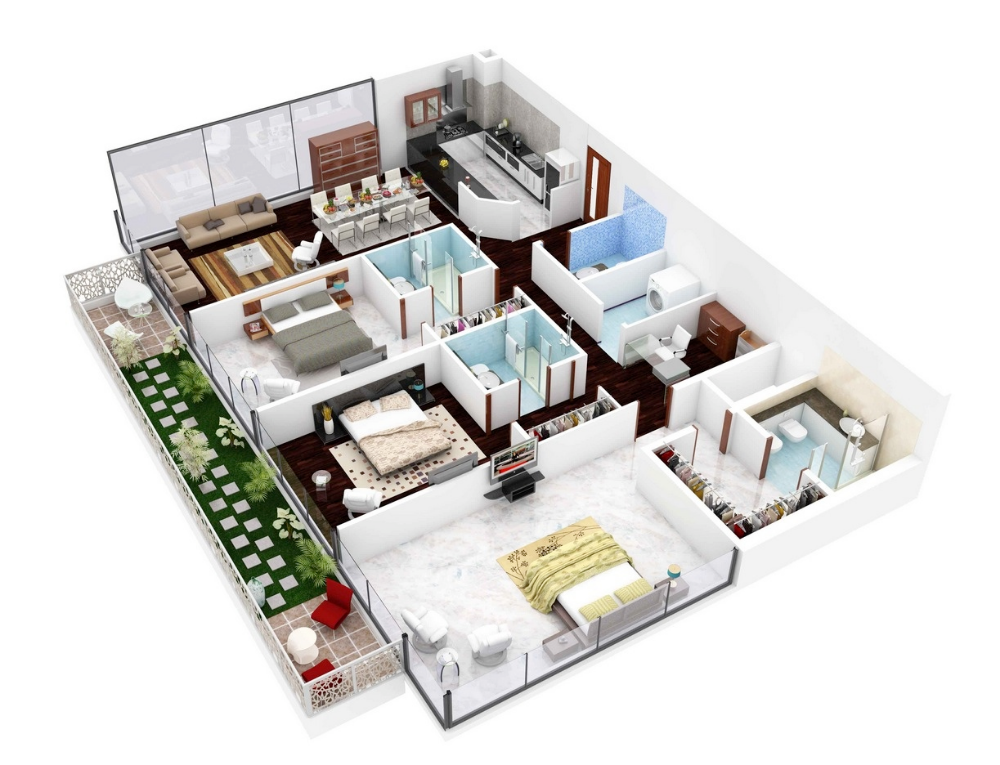 Квартира 3 планировка 50 Three "3" Bedroom Apartment/House Plans - Architecture & Design Bedroom floor