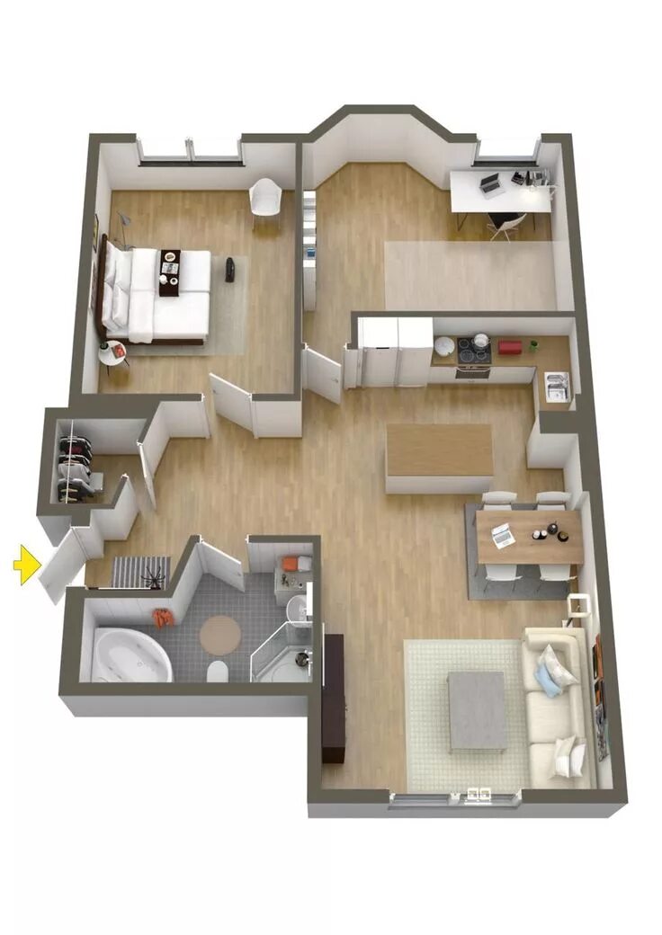 Квартира 3 планировка 40 More 2 Bedroom Home Floor Plans (With images) 3d house plans, Small house pla