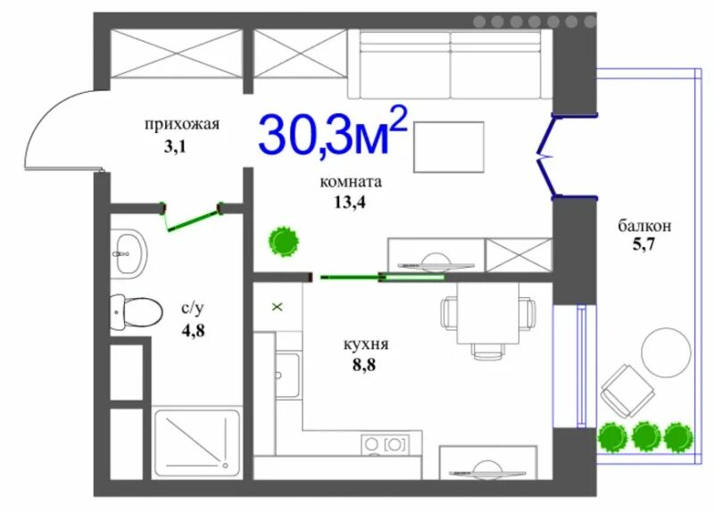 Квартира 30 м2 планировка ≡ Купить однокомнатную квартиру в Клубный дом на Менжинского, цены - Nbuild