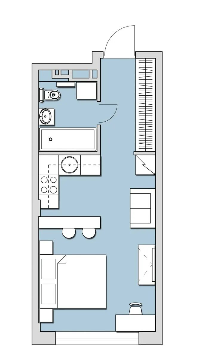 Квартира 30 метров планировка Варианты организации типовой прямоугольной студии 28 м. Маленькая квартира-студи