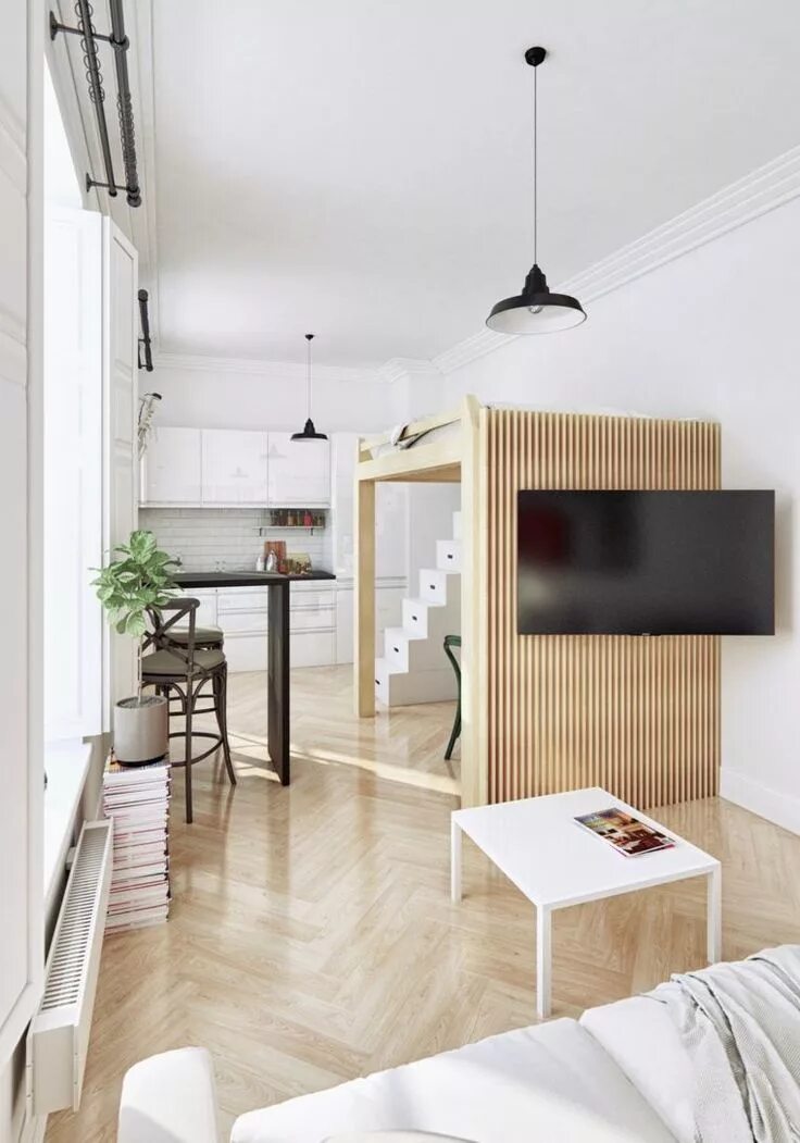 Квартира 31 кв м дизайн amenagement lit mezzanine bois idees Apartment design, Small apartment design, I