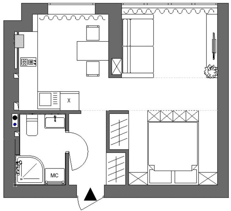 Квартира 31 кв м планировка Pin by TatSiana on проектирование интерьера Small apartment plans, Small house p