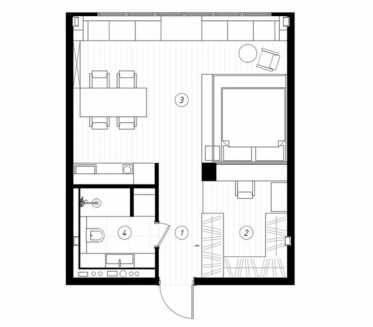 Квартира 33 кв м дизайн планировка Bolshevik CARTELLE DESIGN Studio étudiant, Appartement moderne, Comment aménager