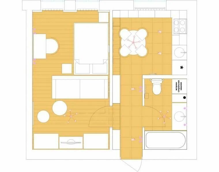 Квартира 33 кв м дизайн планировка Маленькая яркая квартира в Москве - INMYROOM Small spaces, House plans, Tiny spa