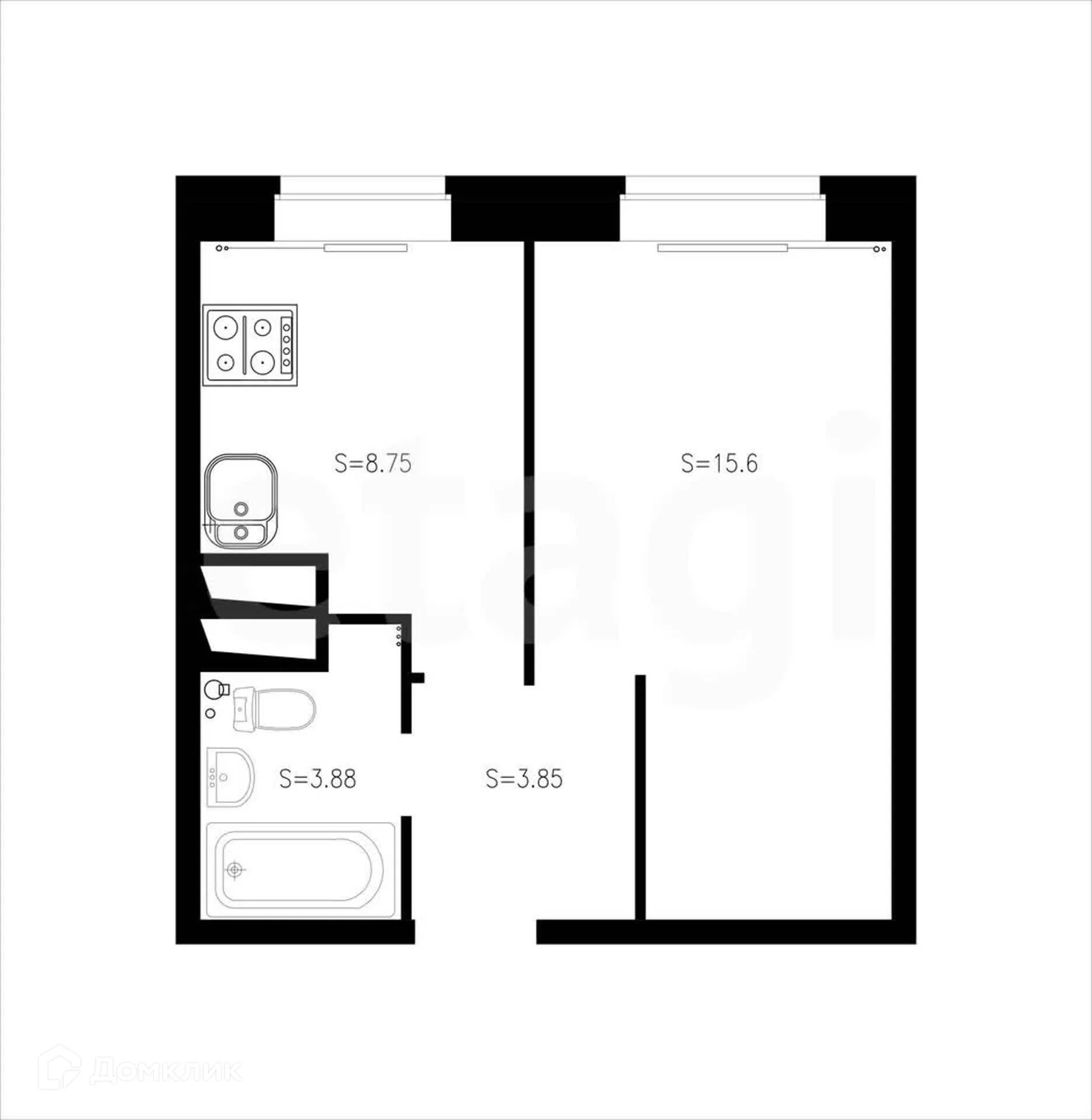 Квартира 34 кв м планировка Купить 1-комнатную квартиру, 28.6 м² по адресу Краснодар, улица Западный Обход, 