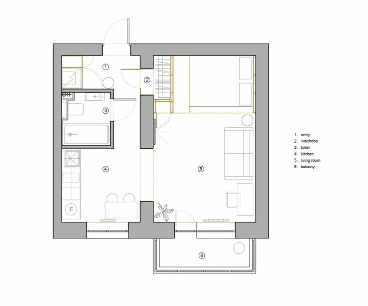 Квартира 34 кв м планировка 33 квадратных метра от архитектурной студии KODD bureau - HQROOM