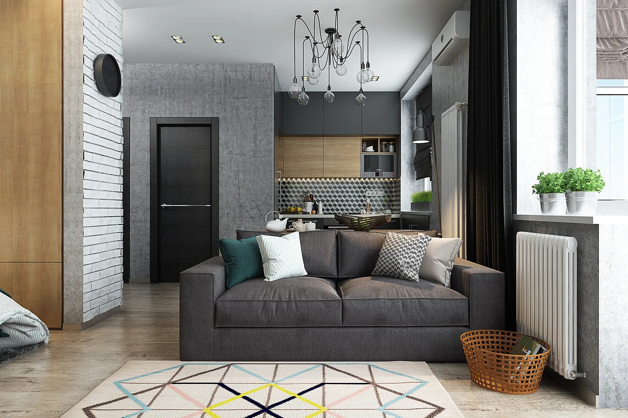 Квартира 35 кв дизайн Studio for young couple :: Behance