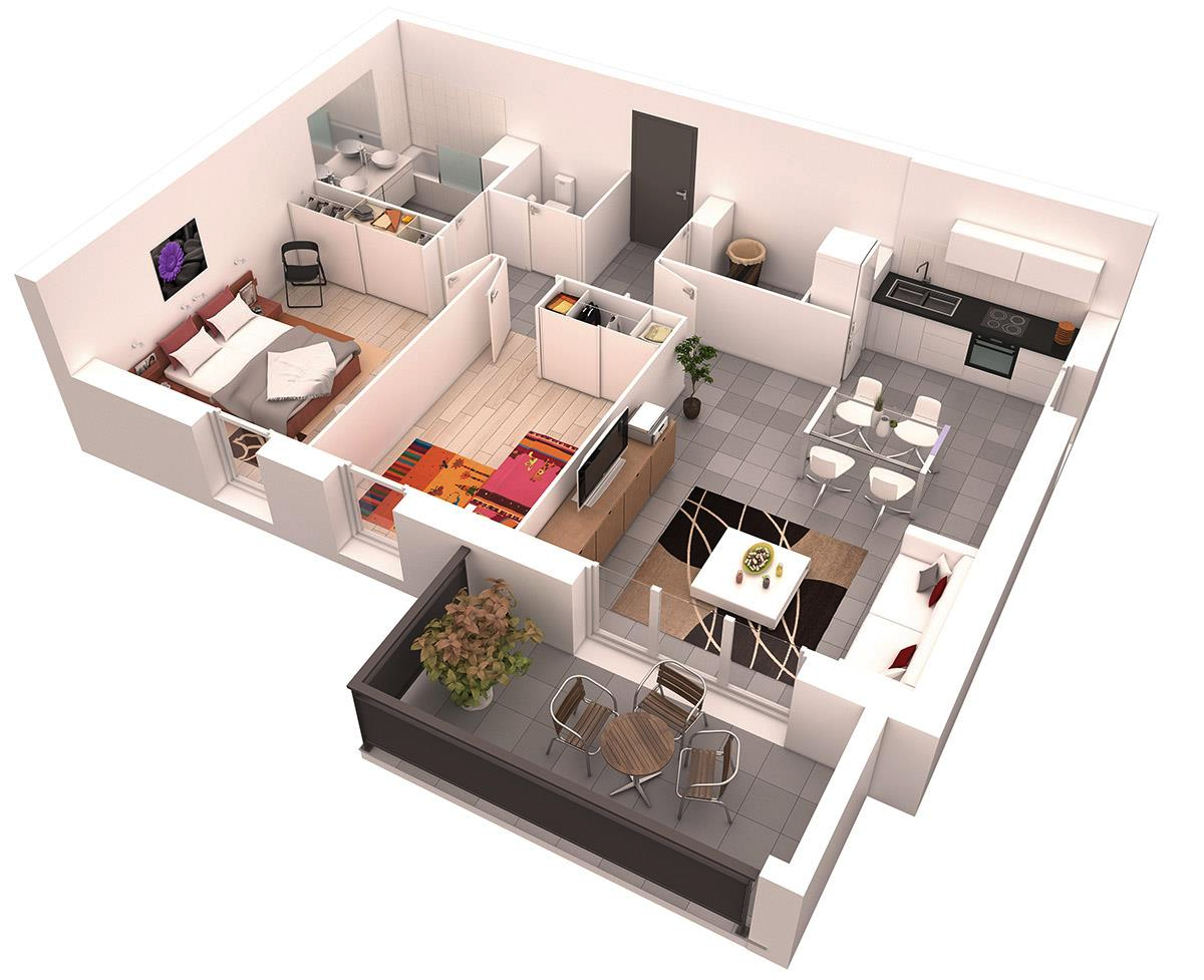 Квартира 3х планировка 25 More 2 Bedroom 3D Floor Plans Floor plan design, Small house design plans, Ho