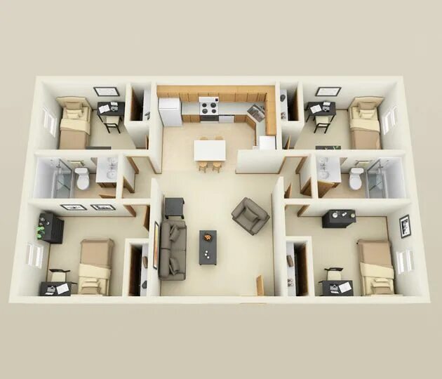 Квартира 4 спальни планировка Four bedroom apartment Modelos de casas interiores, Planos de casas medidas, Dis