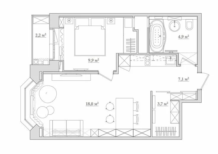 Квартира 45 кв м планировка Pin auf Квартира 44 квадратных метра