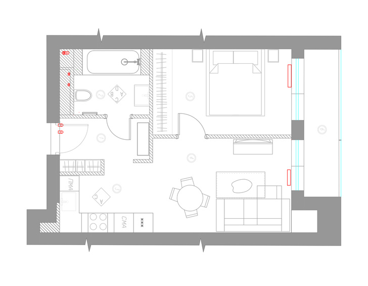 Квартира 45 кв м планировка Квартира 46 м²: проект Ольги Луис myDecor