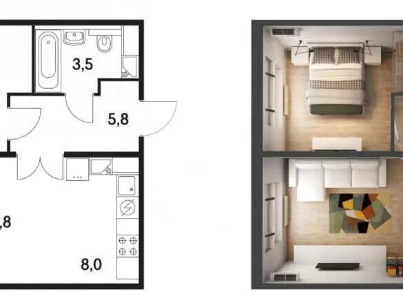 Квартира 47 кв м планировка Александры Монаховой улица, д.96к2, 2-комнатная квартира, 46.4 м2