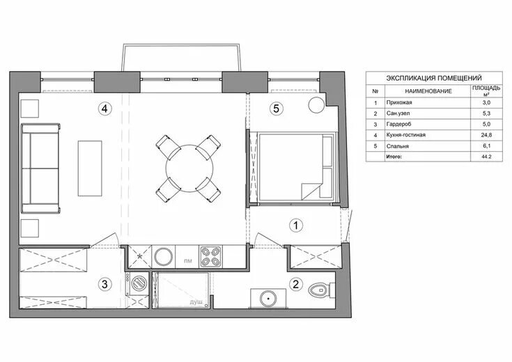 Квартира 50 кв м планировка Московские джунгли: квартира 45 м² ELLE Decoration Small apartment plans, Small 