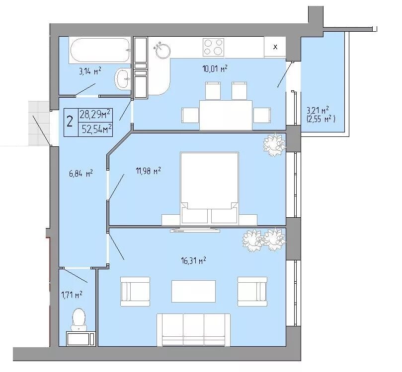 Квартира 54 кв м планировка 52,54 кв.м ЖК Акварель 3 на Пишоновской двухкомнатная планировка - Квартиры по ц