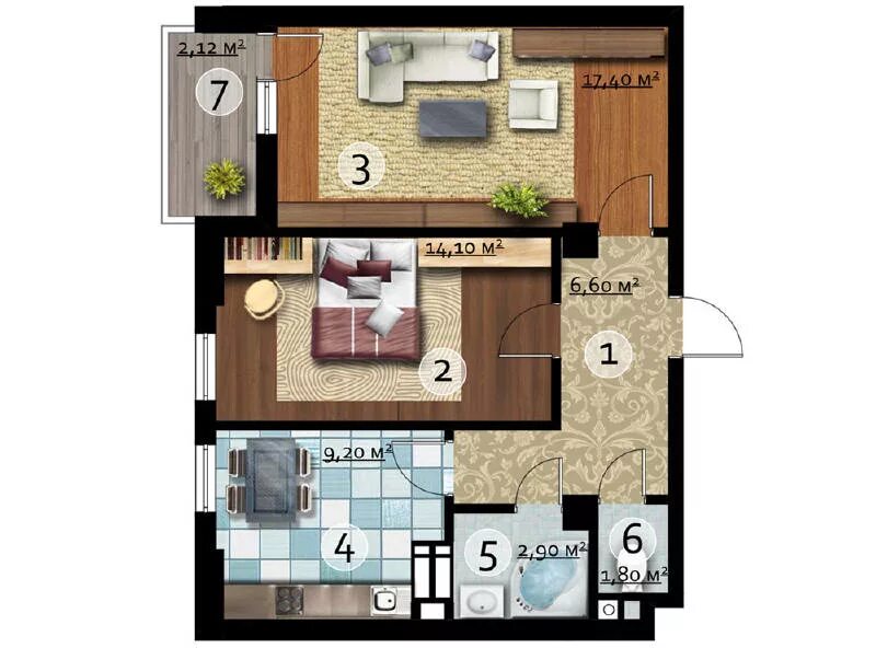 Квартира 54 кв м планировка 2 комнатная 2-комнатная планировка квартиры 54.1 м² в ЖК Brooklyn, Киев - Domik.ua