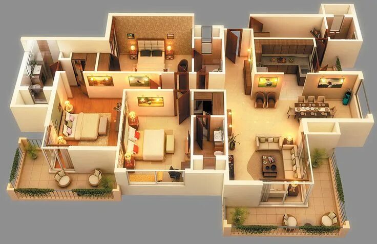 Квартира 6 комнат планировка Planos 3D para el hogar in 2022 House layout plans, House plans, House construct