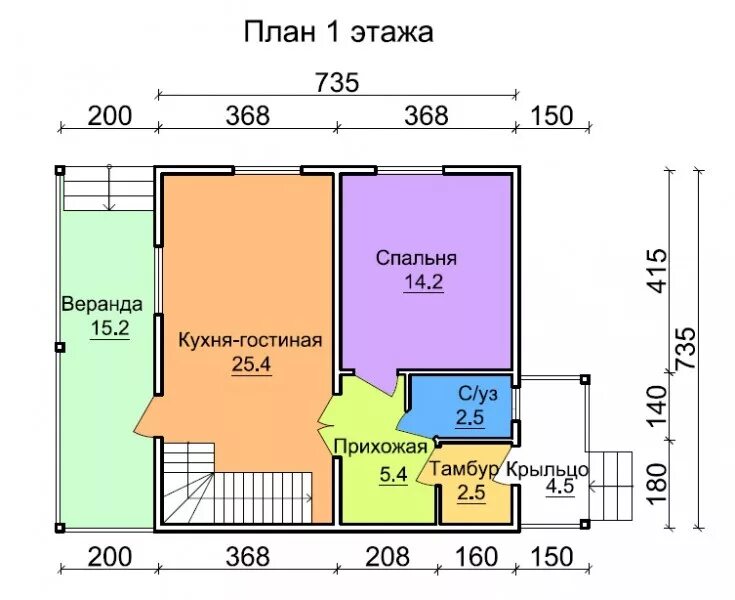 Квартира 7 на 7 планировка Каркасный дом 7х7м Каркасный дом КД-7.7-108 - ИнтерСтрой. Цена, планировки, фото