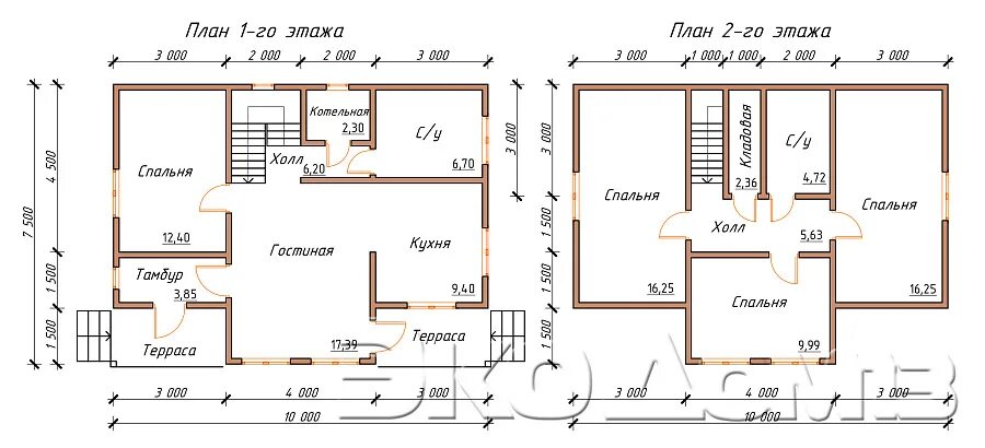 Квартира 7 на 7 планировка Дом (каркас) № 16 (7,5х10 м) в Саранске: проекты, цены ЭкоДом13