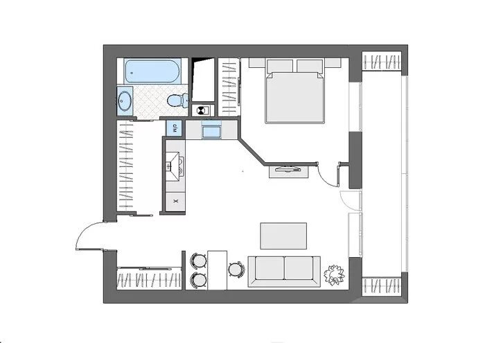 Квартира 70 м планировка Двушка из однушки 50 м² для творческой девушки - Красивые квартиры Floor plans, 