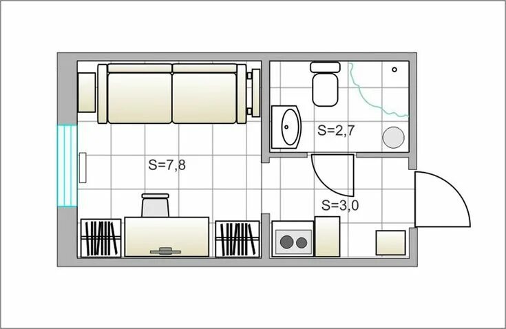 Квартира 9 кв м планировка Маленькая квартира-студия. Дизайн интерьера. Distribucion de casas pequeñas, Cua