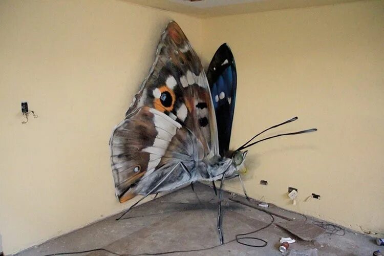 Квартира бабочка фото Street Artist Turns Buildings into Gigantic Butterfly Specimen Cases Sidewalk ar