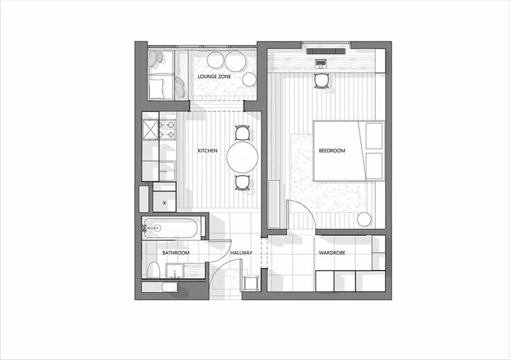 Квартира без планировки 3 Modern Style Apartments Under 50 Square Meters (Includes Floor Plans) Apartmen