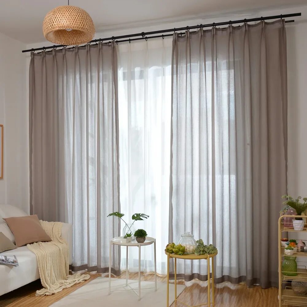 Квартира без штор фото Latest Cheap Eco Linen Soild Light Color Coffee Sheer Window Curtain For Living 