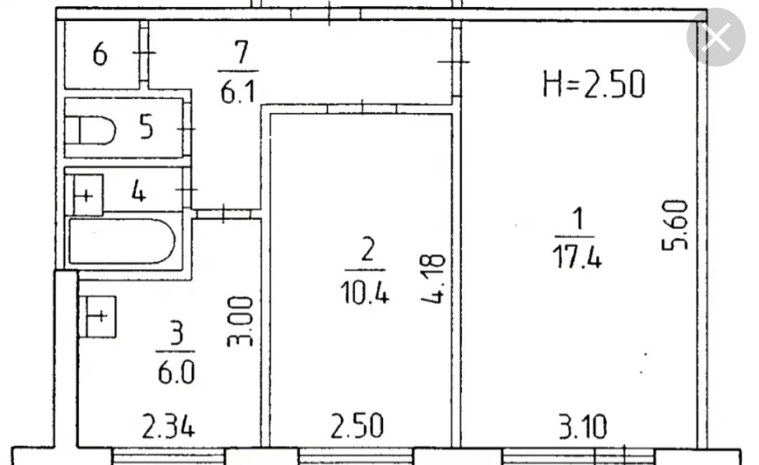 Квартира брежневка планировка Купить 2-комнатную квартиру, 41 м² по адресу Тверь, Склизкова, 79, 1 этаж за 2 9