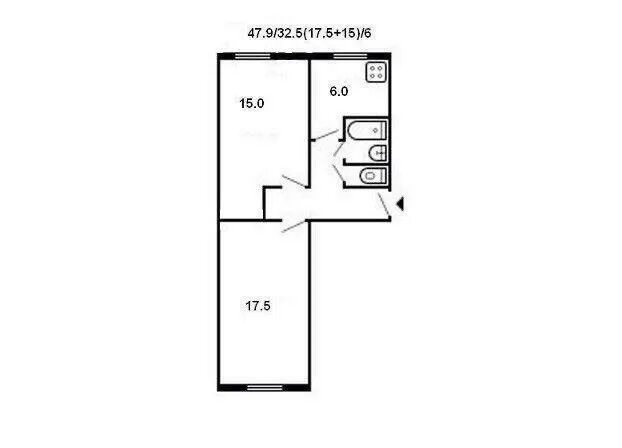 Квартира брежневка планировка 2 комнатная Купить 2-комнатную квартиру, 47 м² по адресу Архангельск, улица Шабалина, 28, 1 