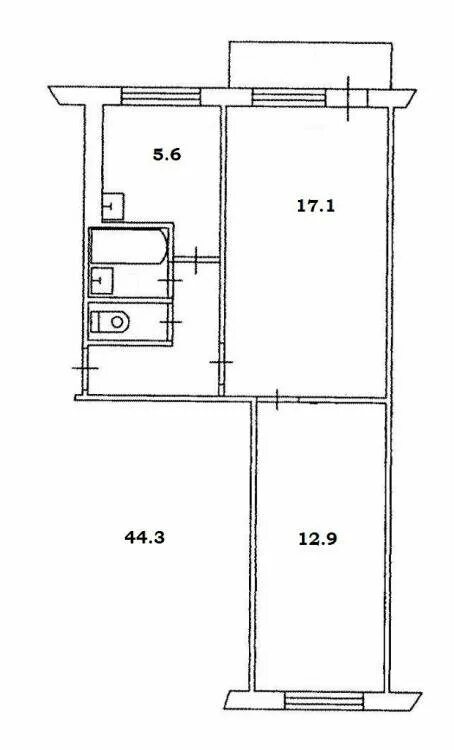 Квартира брежневка планировка Квартира, 2 комнаты, 44.3 м² - купить в Челябинске, цена 1 980 000 руб., продано