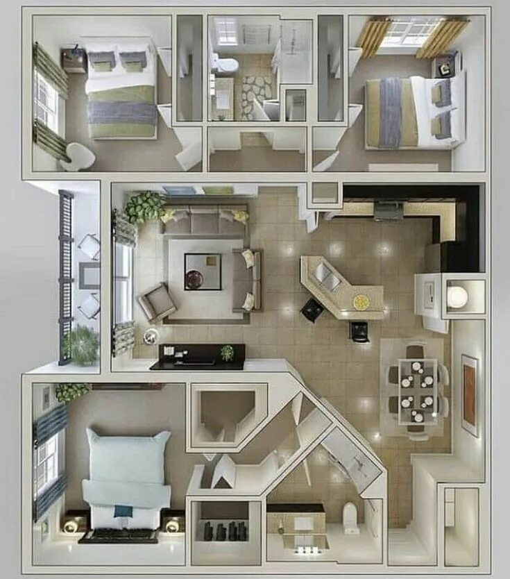 Квартира для большой семьи планировка 40 Awesome 3D House Floor Plan Design Ideas - Engineering Discoveries Diseño de 