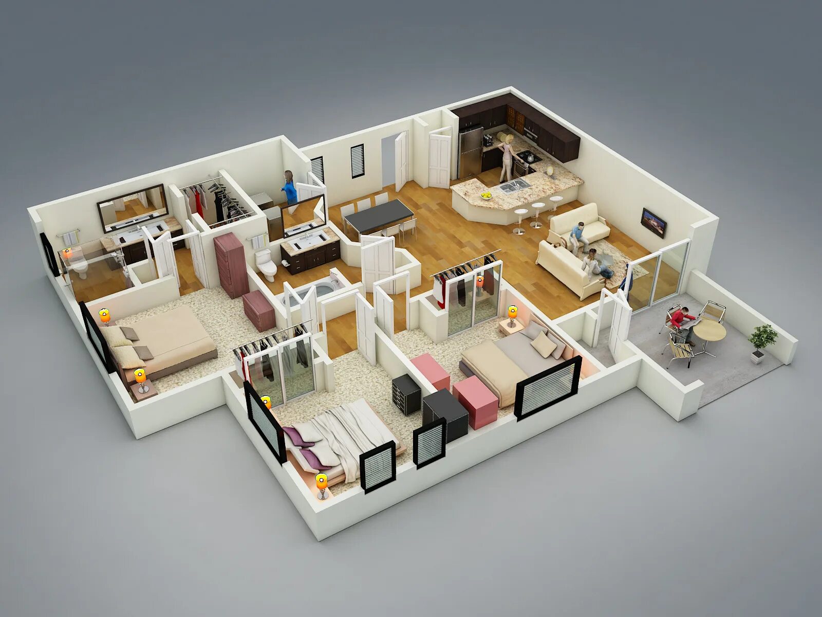 Квартира для большой семьи планировка 3d floor plan for real state marketing на Behance