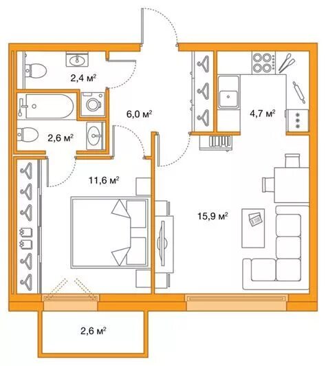 Квартира евродвушка планировка Pin by Алина Петрович on Интерьер House floor plans, Small house floor plans, Sm