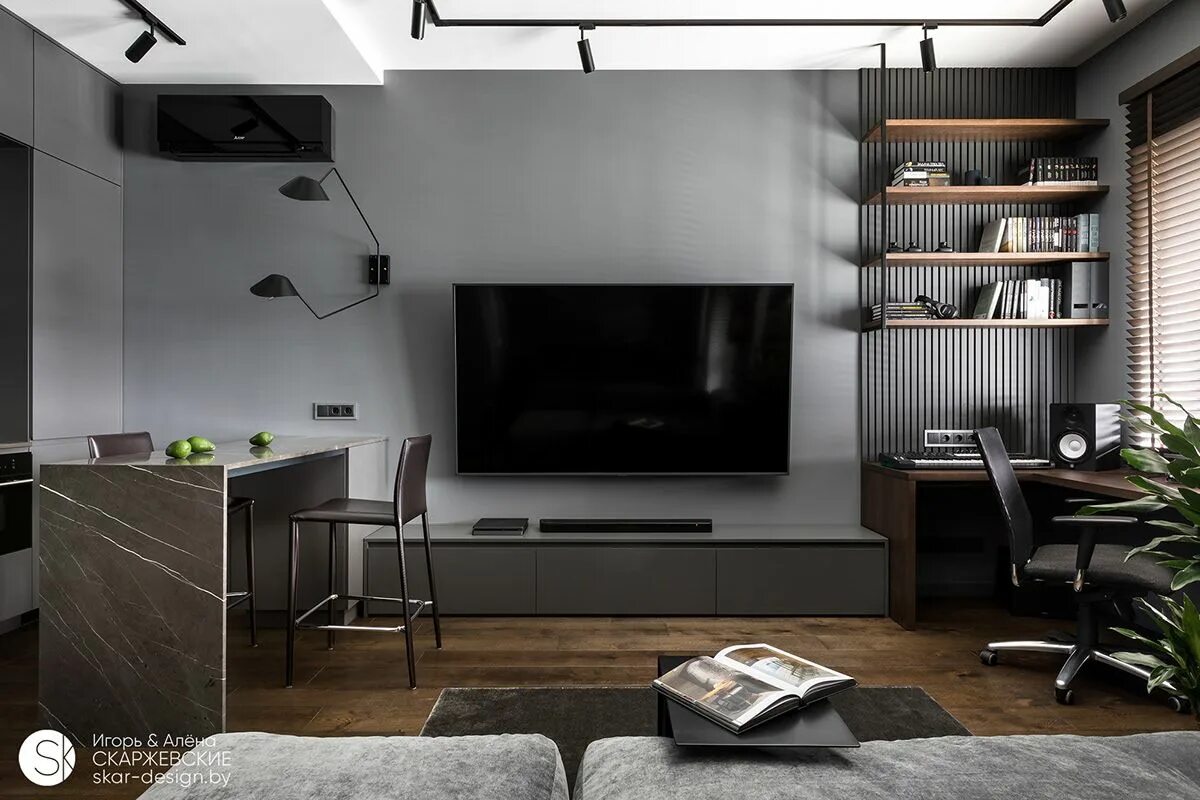 Квартира холостяка дизайн ON THE DARK SIDE realized Living room design small spaces, Bedroom layouts, Room