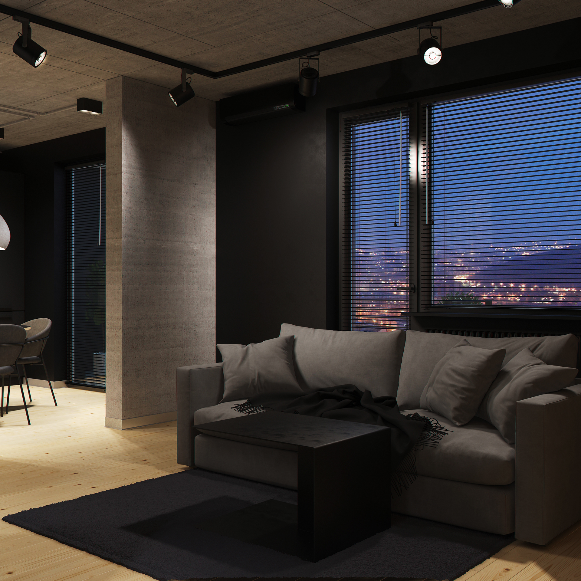 Квартира холостяка дизайн One room apartment in Krasnodar (night) (10) Images :: Behance