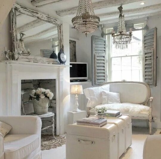 Квартира интерьер шебби шик Beautiful romantic white living room (pinned from Vintage White on Instagram) Ch