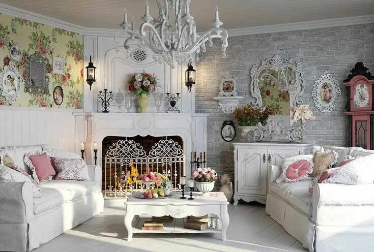 Квартира интерьер шебби шик A living-room in a vintage style Shabby chic living room design, Shabby chic roo