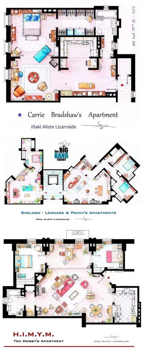Квартира кэрри планировка Carrie Bradshaw's apartment As Seen on TV: Floor Plans from Famous Television Se