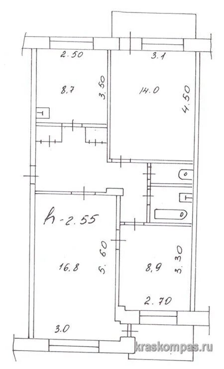 Квартира ленинградка планировка Купить 3-комнатную квартиру, 62.3 м² по адресу Красноярск, улица Менжинского, 12