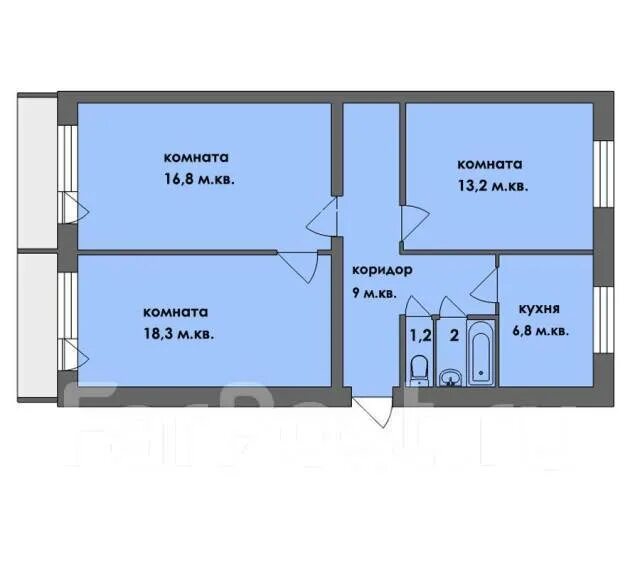 Квартира ленинградка планировка 3-комнатная, ул.Ленинградской 13, 5 этажей, 5 этаж, 54,0 кв. м. долгосрочная (го