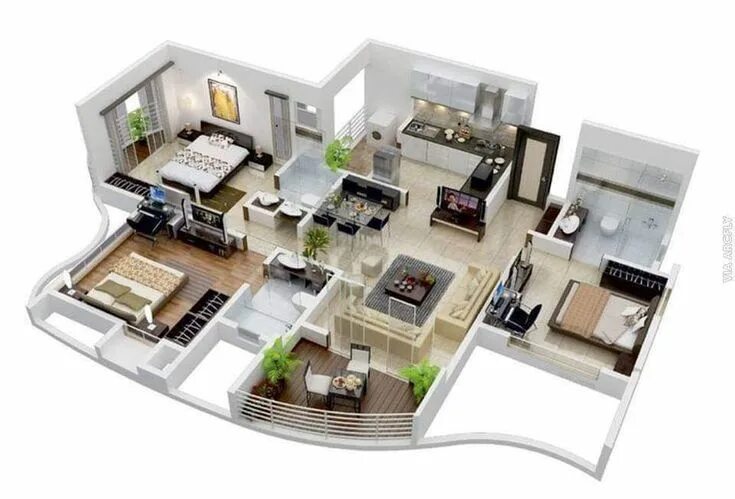 Квартира мечты планировка Home design Three bedroom house plan, House layout plans, 3d house plans