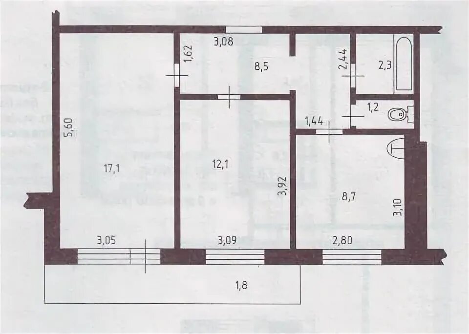 Квартира московская планировка тольятти размеры Квартира, 2 комнаты, 48 м² - купить в Тольятти, цена 1 650 000 руб., продано 8 а