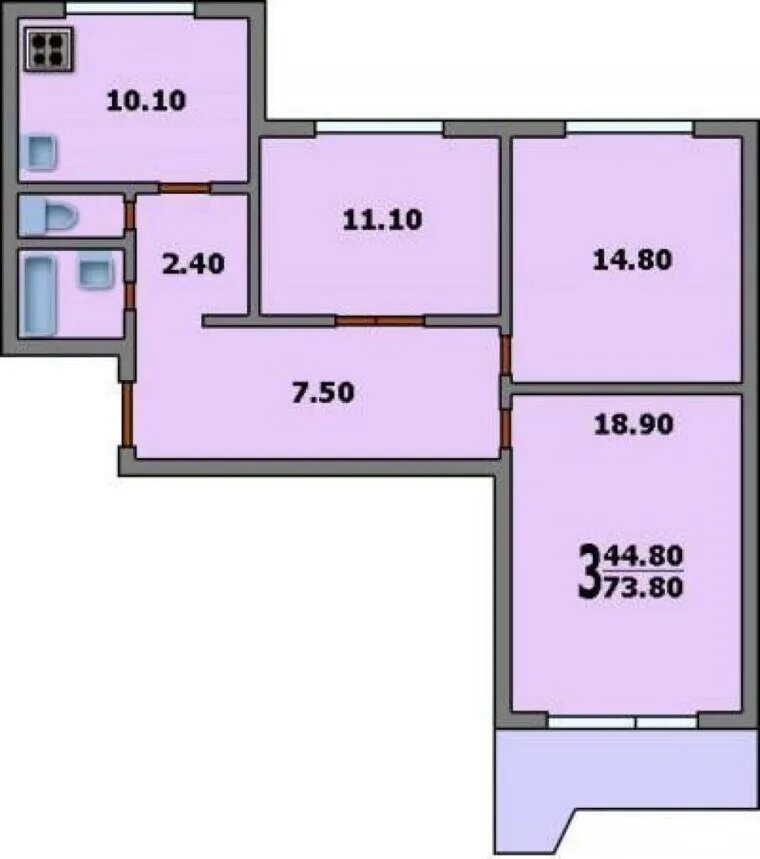 Квартира московской планировки 3 комнаты Купить 3-комнатную квартиру, 74 м² по адресу Москва, Гурьевский проезд, 23 к2, 1