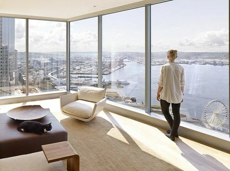 Квартира на земле фото High-Rise Apartment with Floor-to-Ceiling Windows Overlooking Downtown Seattle F